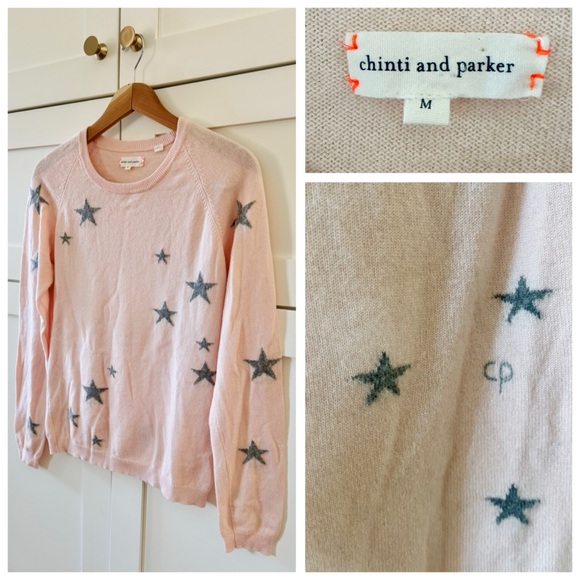 Chinti & Parker Slouchy Star Intarsia Cashmere Jumper Sweater, Pink & Gray sz. M - Picture 13 of 17